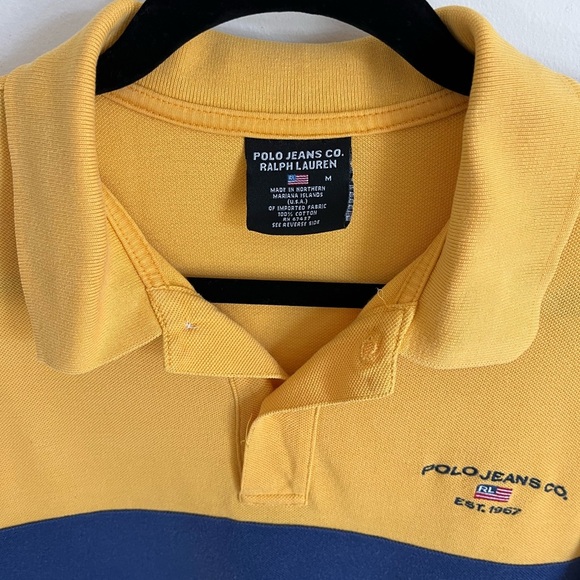 Vintage Polo Jeans Co by Ralph Lauren gold and navy men’s polo shirt SZ medium - Picture 2 of 12